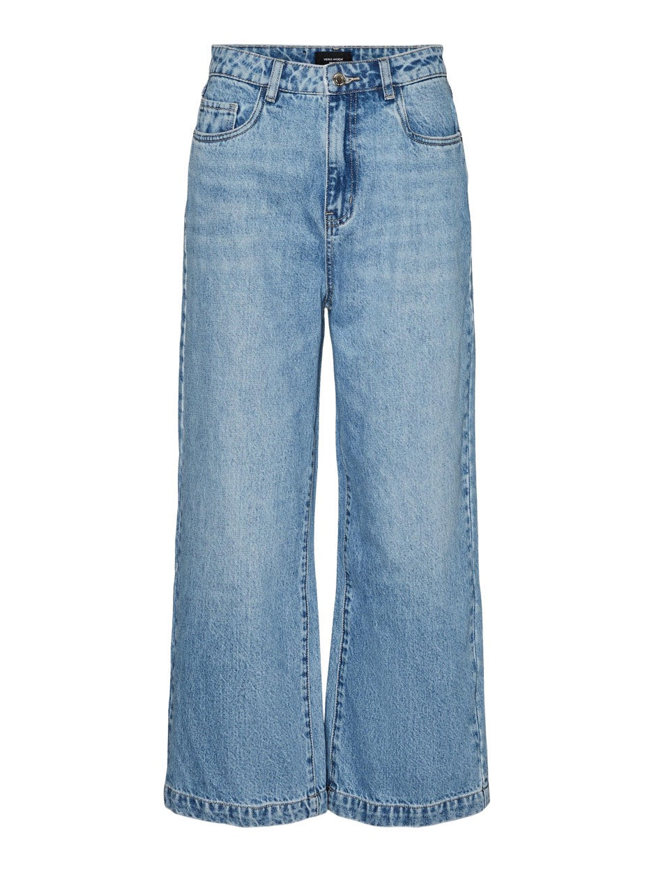 Vmkathy Hr Wide Cropped Jeans Gu382 - Blue Denim