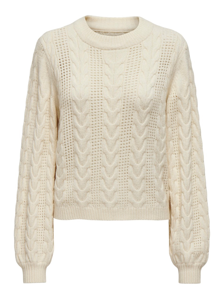 Onlrubina Ls Cable O-neck Knt Noos - Ecru