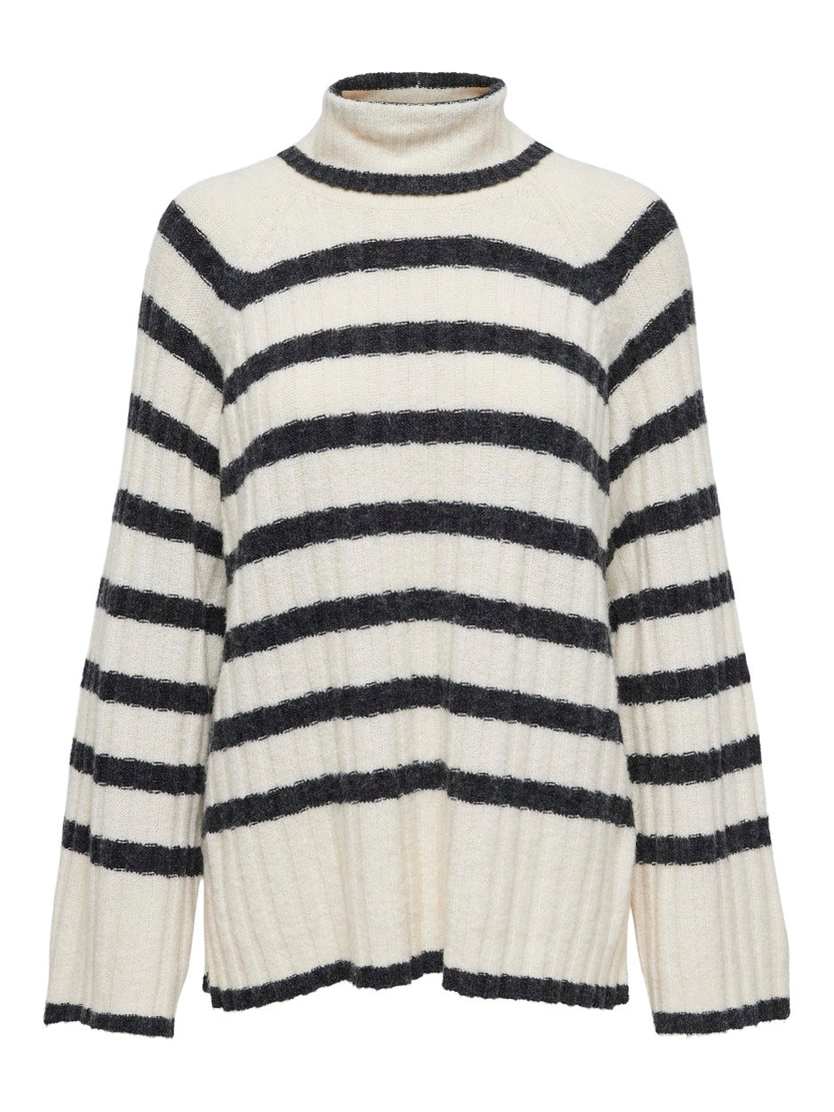Jdymiley L/s Long Stripe Pullov Knt - Ecru Dessin