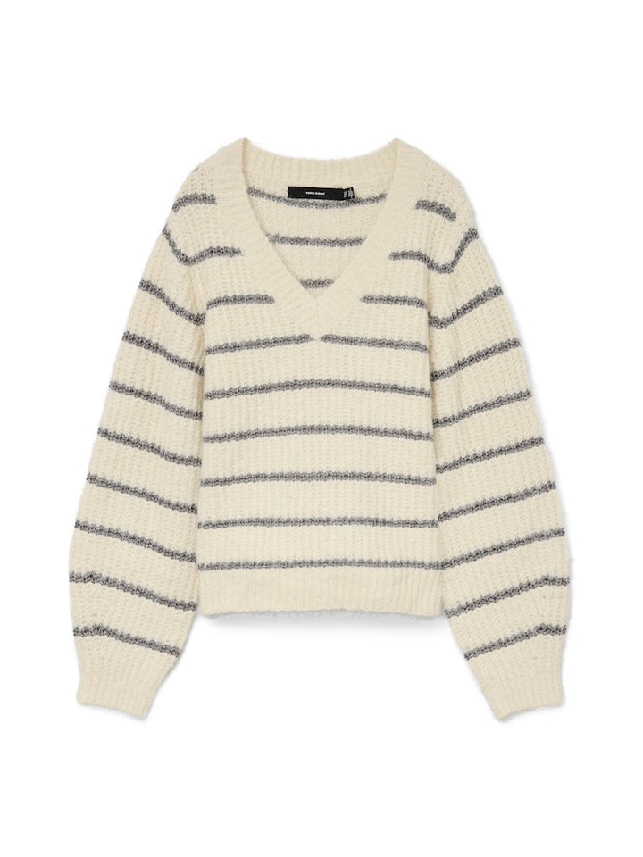Vmawesome Shine Ls V-nck Stripe Pull Boo - Ecru Dessin