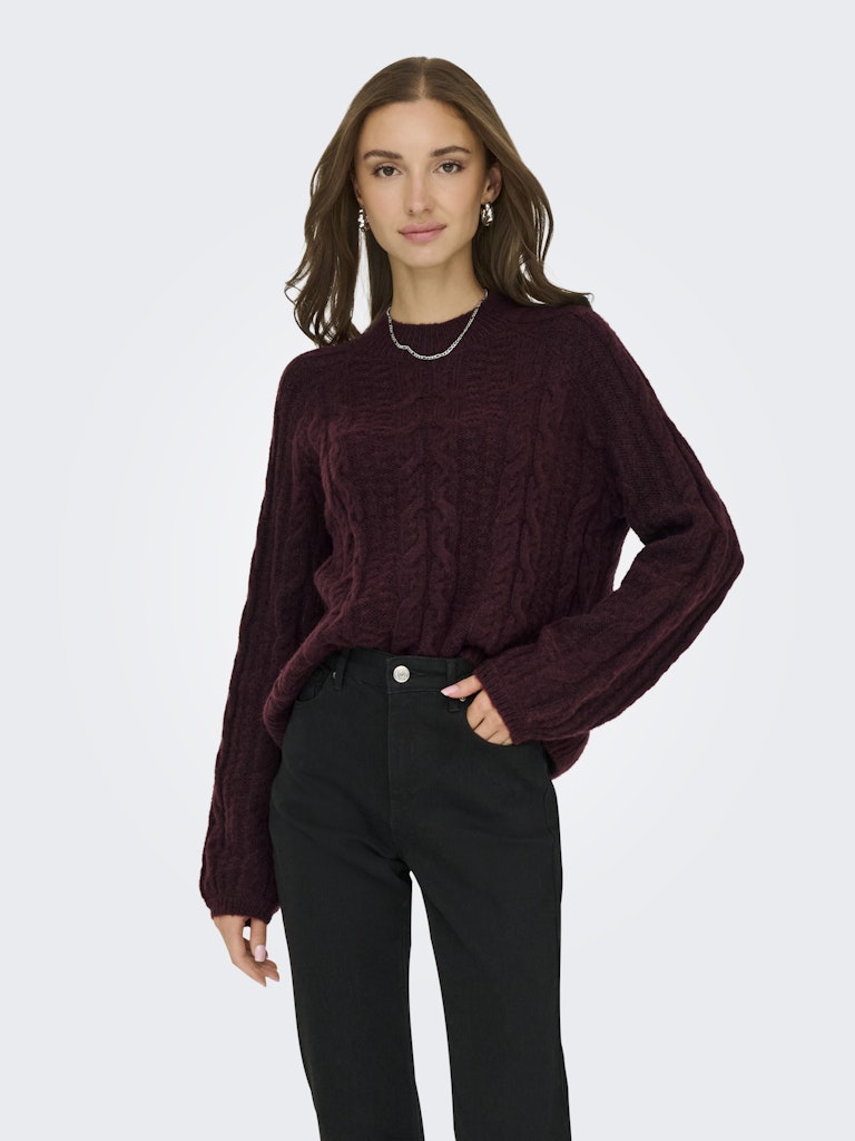 Jdysilja L/s Hn Cable Pullover Knt - Bordeaux
