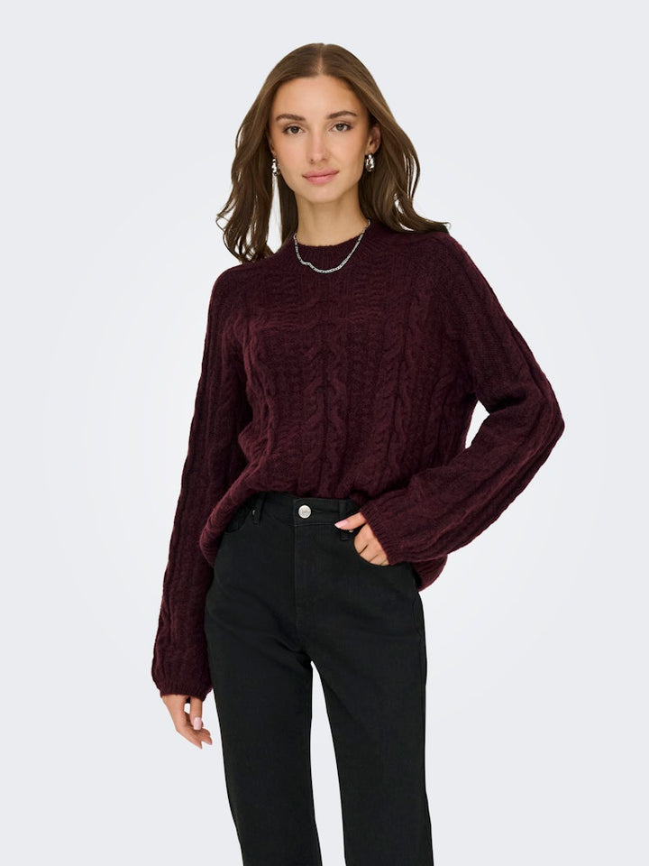 Jdysilja L/s Hn Cable Pullover Knt - Bordeaux