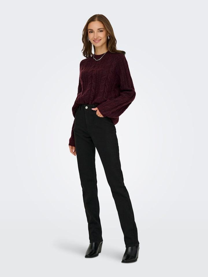 Jdysilja L/s Hn Cable Pullover Knt - Bordeaux
