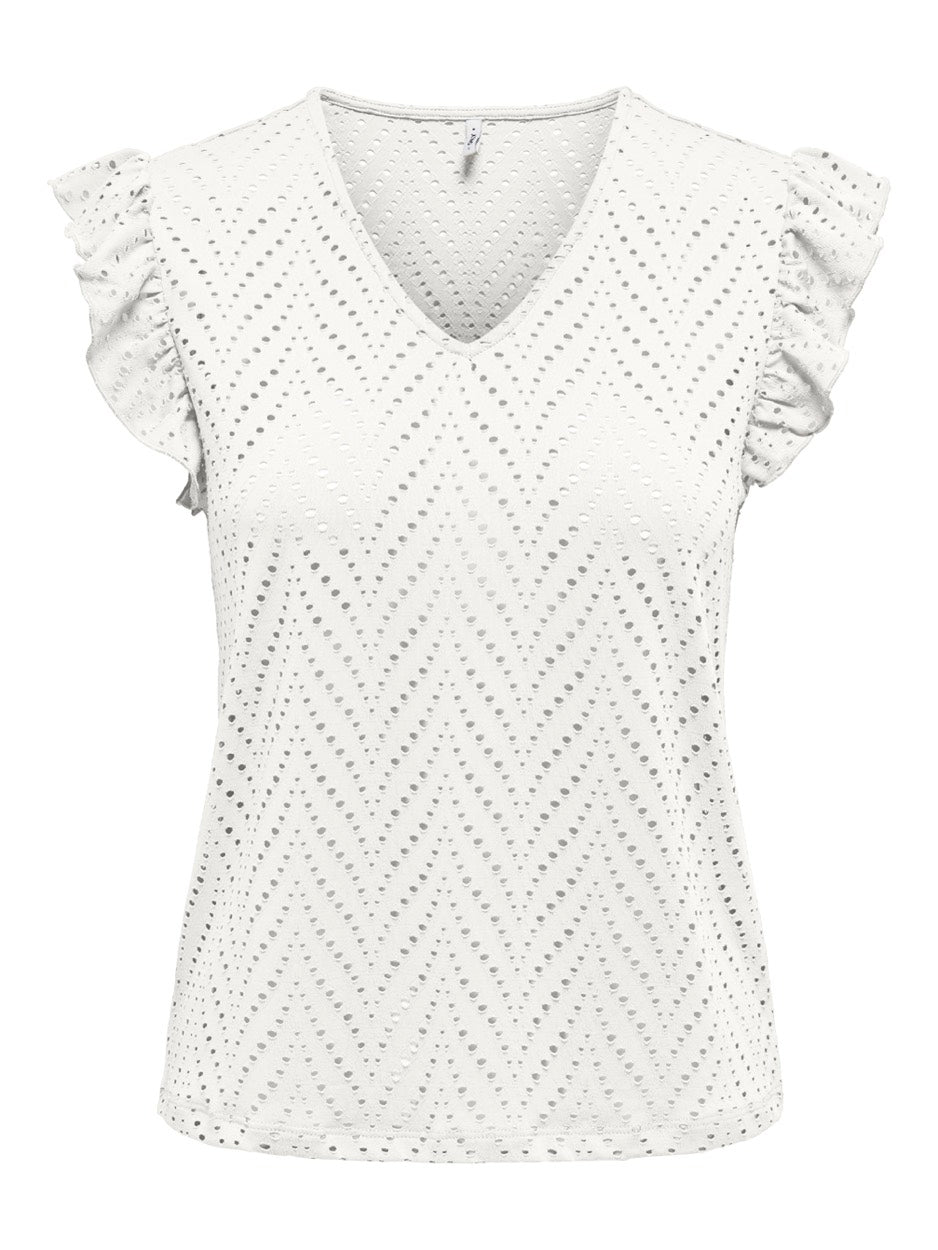 Onlsmilla S/l V-neck Frill Top Jrs - Off-white