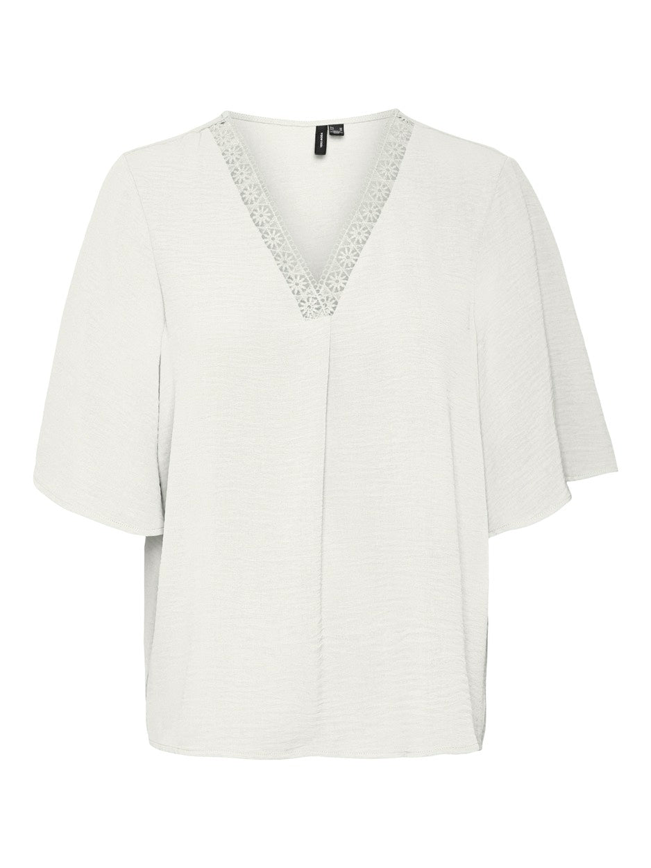 Vmalva 2/4 Lace Top Wvn Ga - Off-white