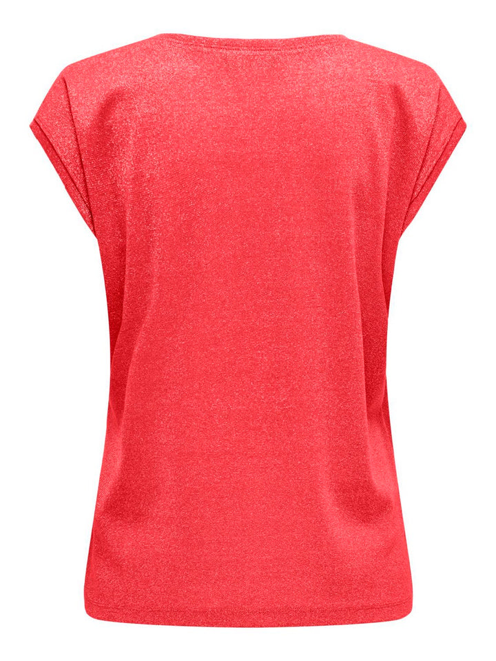 Onlsilvery S/s V Neck Lurex Top Jrs - Rood