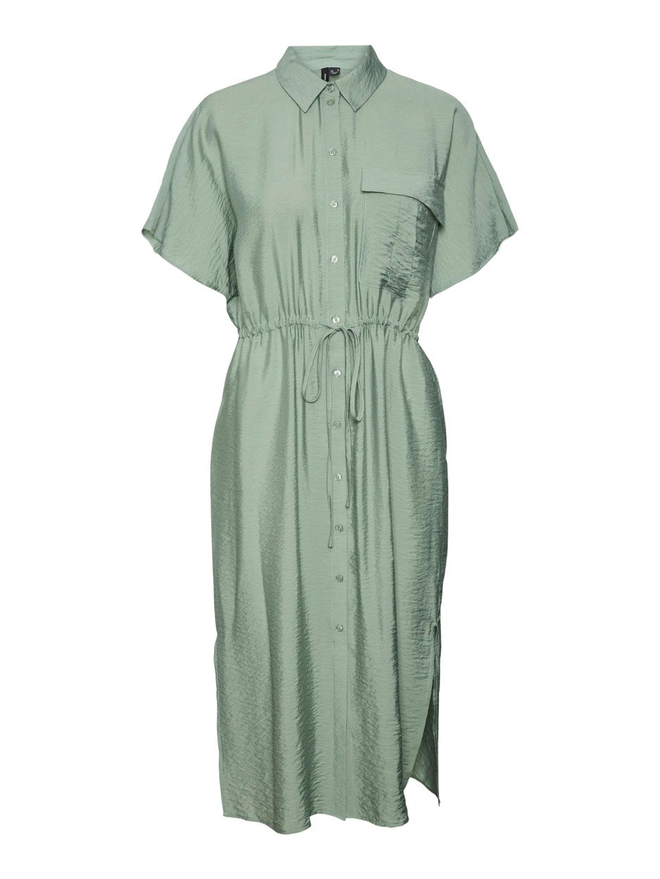 Vmiris S/s Shirt Calf Dress Wvn Ga - Olijf