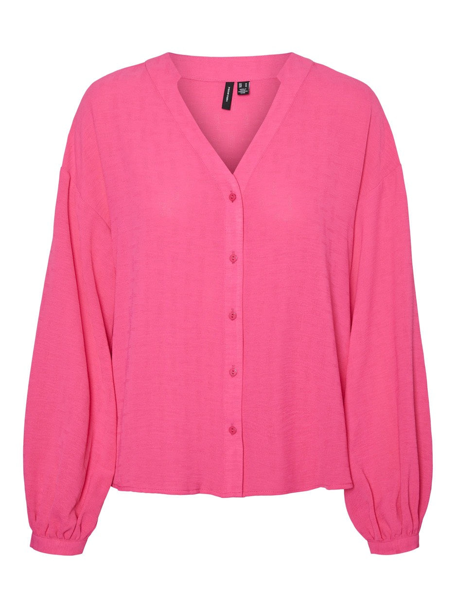 Vmcharlotte L/s V-neck Top Wvn Btq - Fuchsia