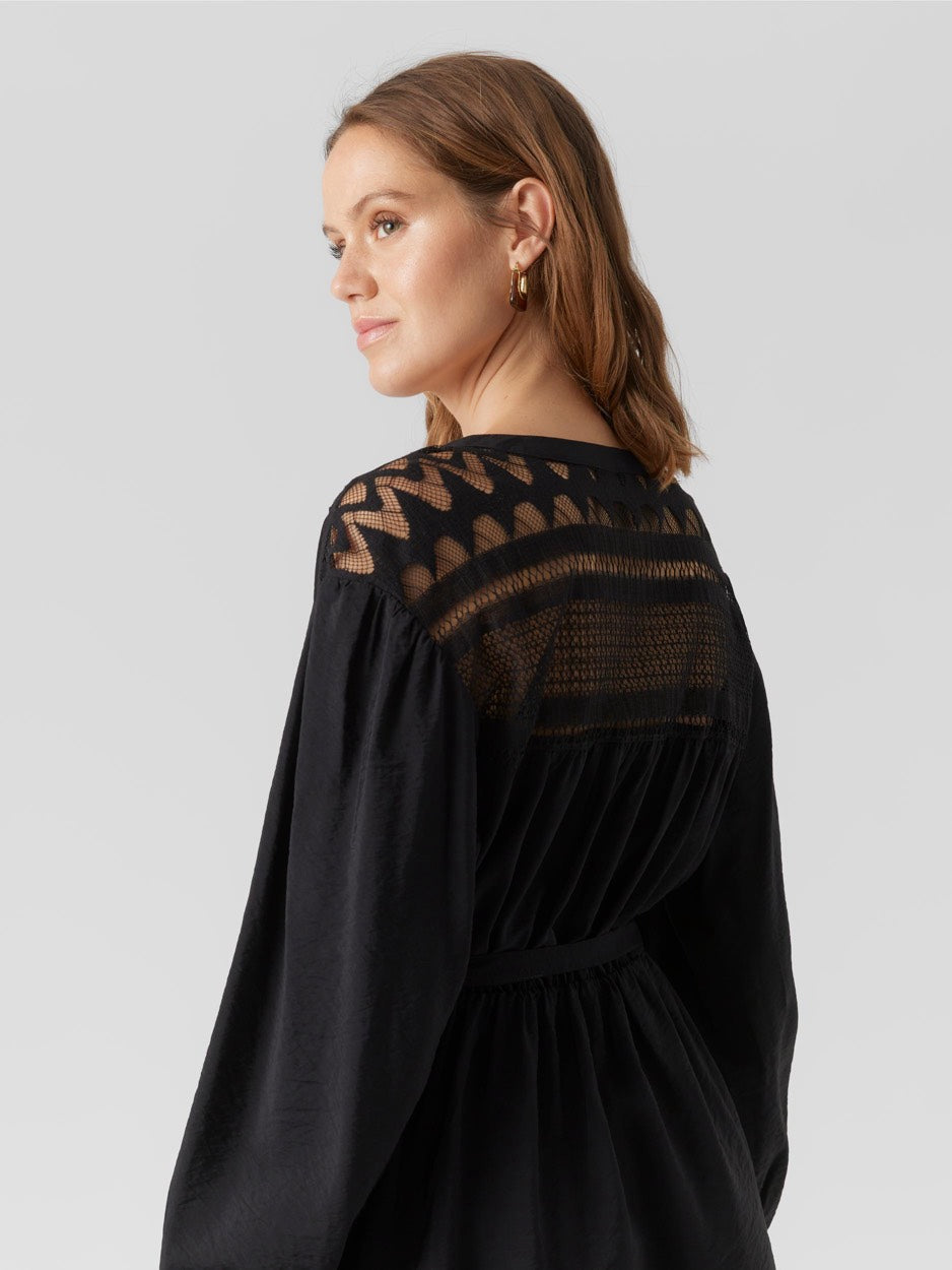 Vmayoe L/s V-neck Abk Dress Wvn Btq - Zwart
