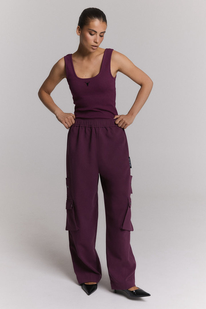 Woven Cargo Pants - Aubergine