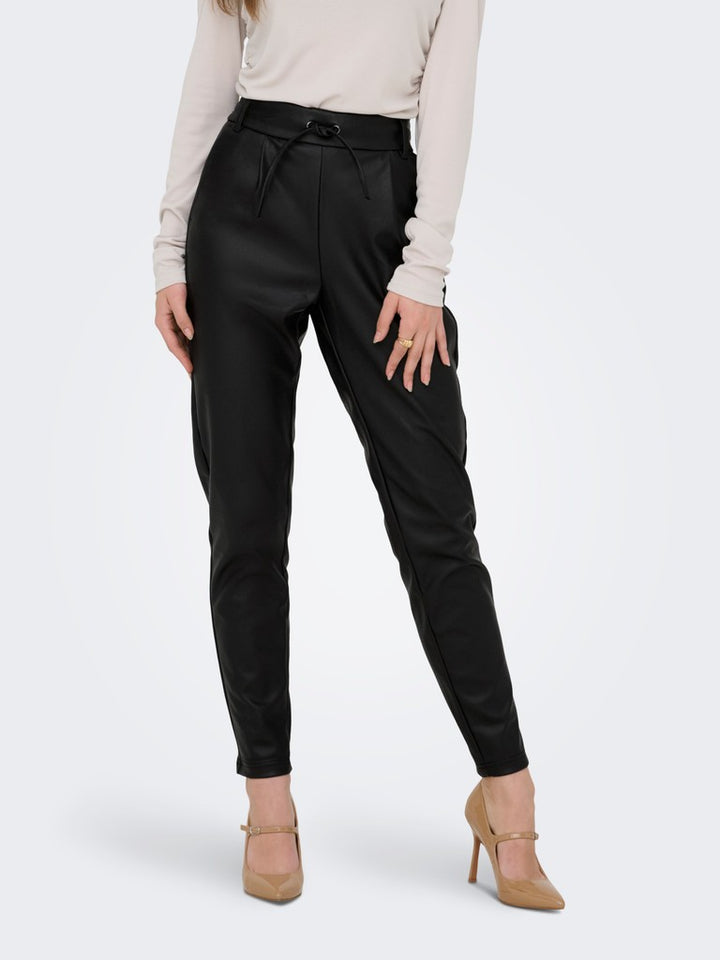 Onlpoptrash Easy Coated Pant Pnt No - Zwart