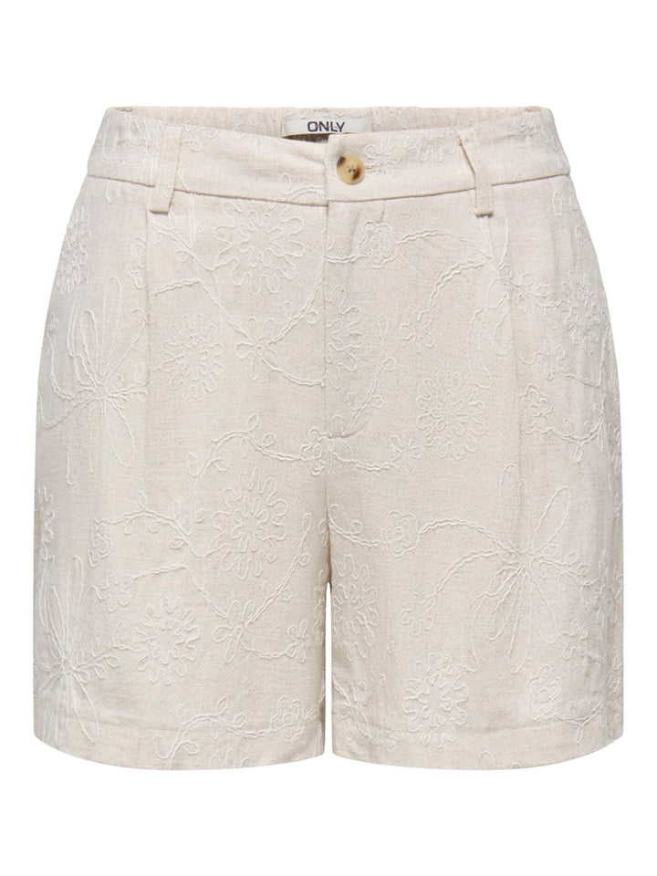 Onlsiesta Hw Linen Bl Emb Shorts Pnt - Beige