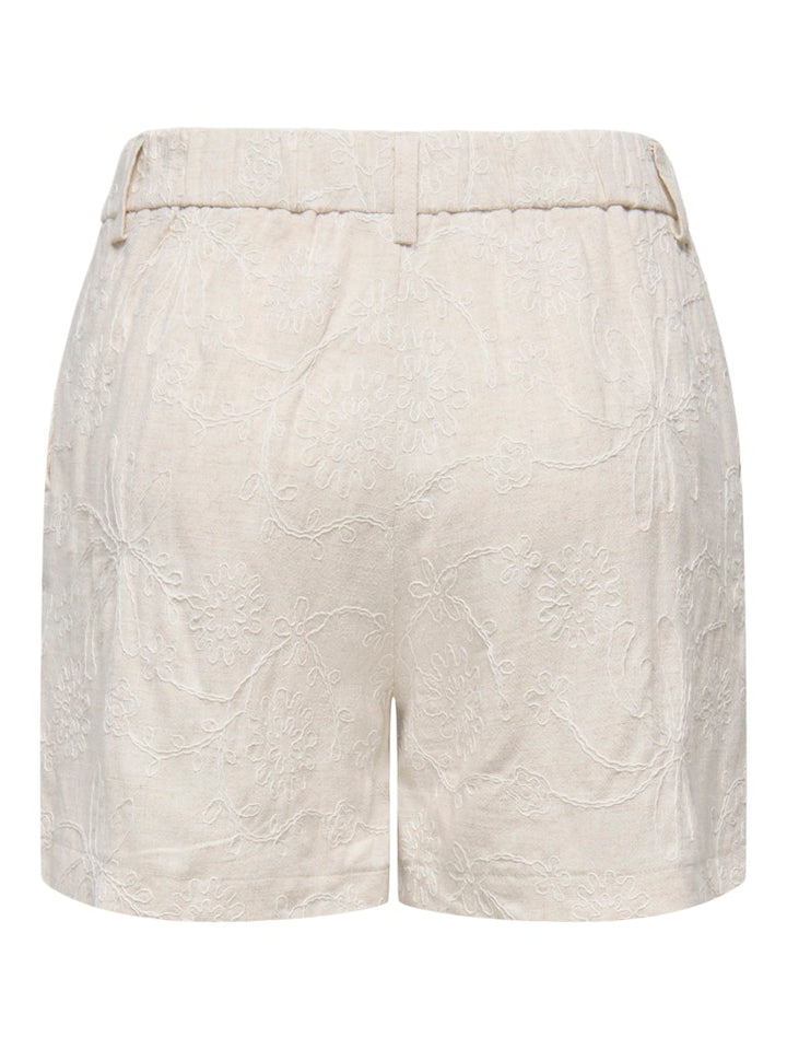 Onlsiesta Hw Linen Bl Emb Shorts Pnt - Beige