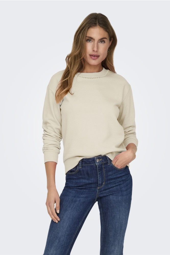 Jdyparis L/s Emb Sweat Jrs - Ecru