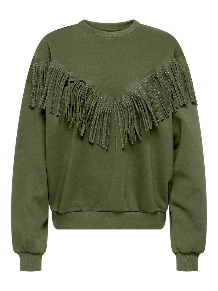 Onlfrey L/s O-neck Fringe Swt - Army