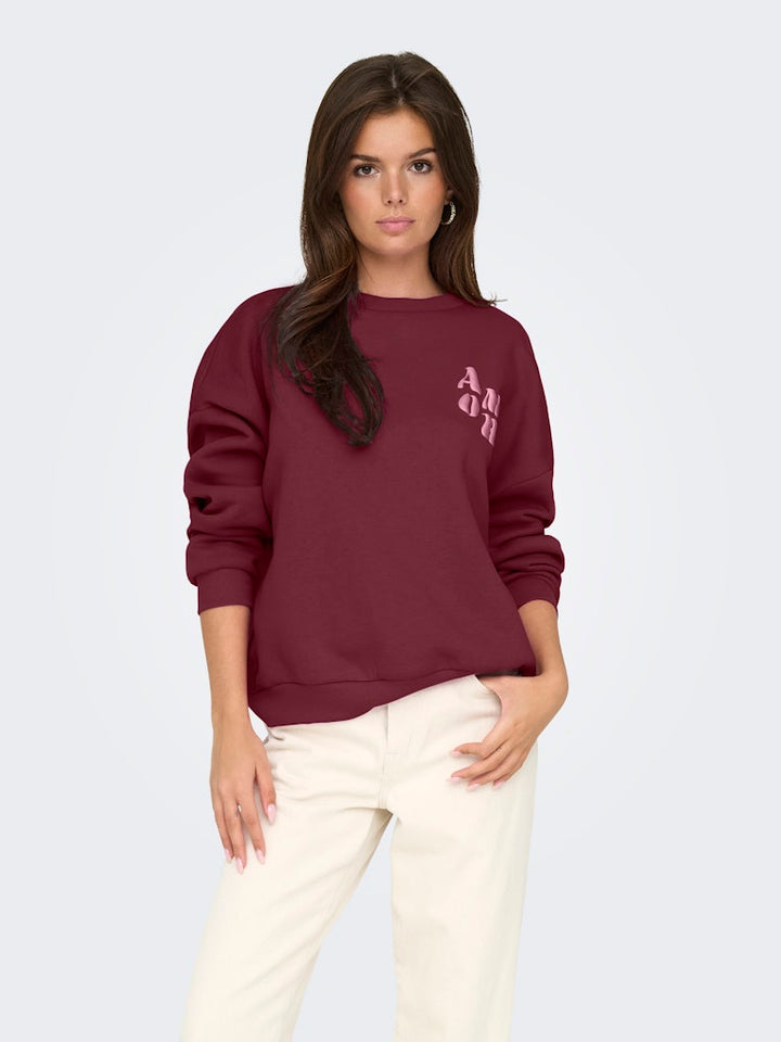 Onlmarey L/s O-neck Print Box Cs Swt - Bordeaux