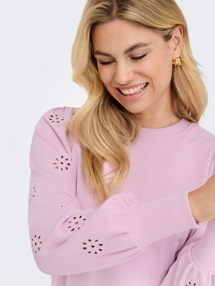 Onlfemme L/s Puff Embroidery Ub Swt - Licht Roze
