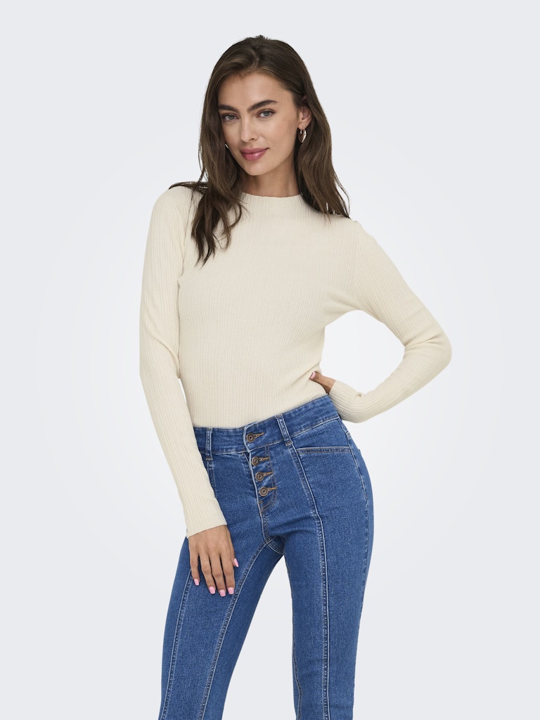 Onlcoco Life Ls Rib Mock Neck Cc Knt - Ecru