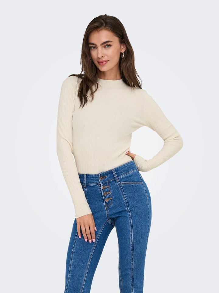 Onlcoco Life Ls Rib Mock Neck Cc Knt - Ecru