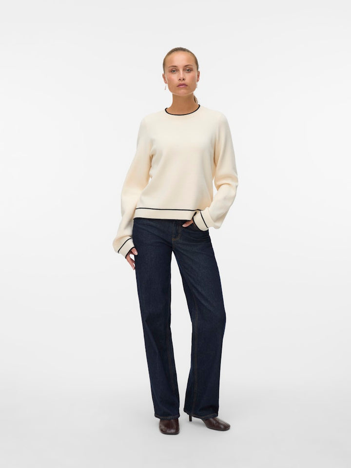 Vmgold Ls O-neck Double Contrast Pull - Ecru