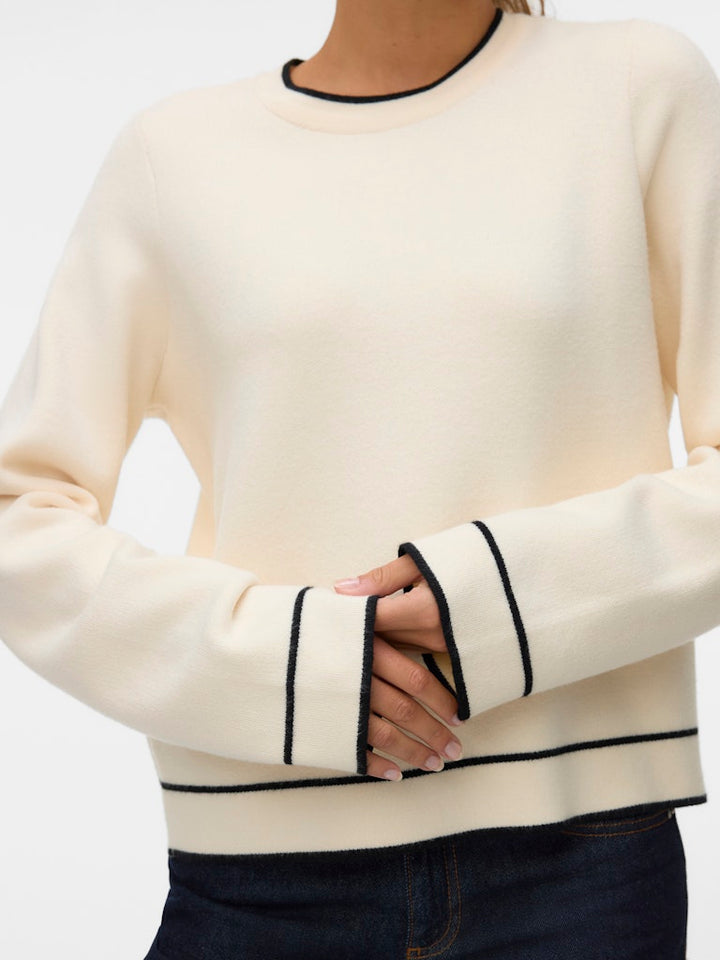 Vmgold Ls O-neck Double Contrast Pull - Ecru