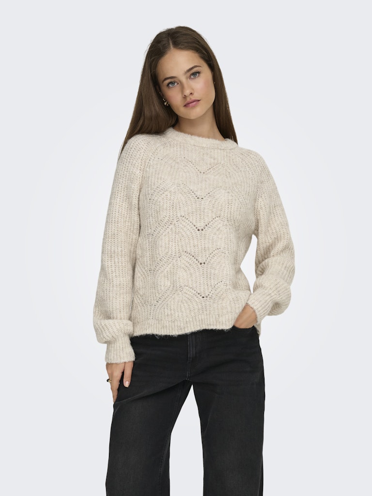 Onlgila Life Ls Structure O-neck Bf Knt - Beige