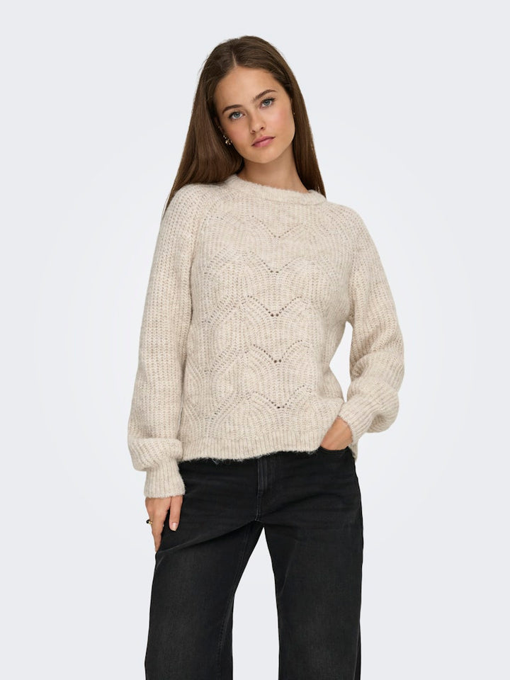 Onlgila Life Ls Structure O-neck Bf Knt - Beige