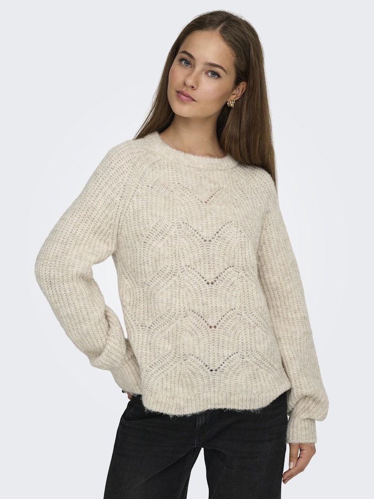 Onlgila Life Ls Structure O-neck Bf Knt - Beige