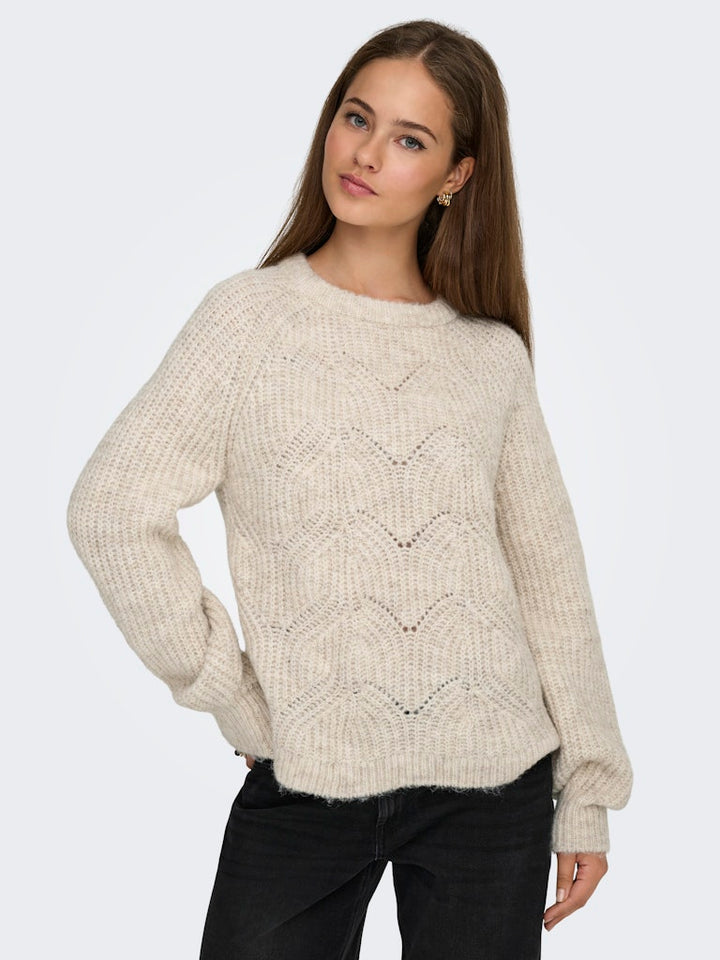 Onlgila Life Ls Structure O-neck Bf Knt - Beige