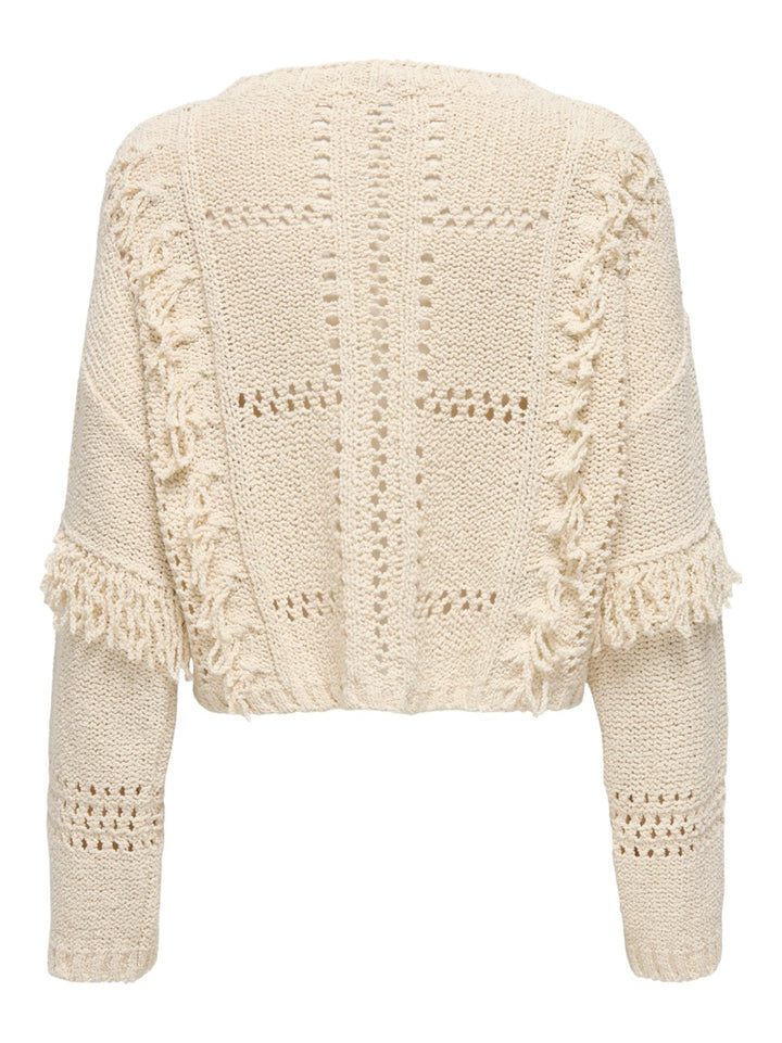 Onlyrsa Life Ls Fringe O-neck Cc Kn - Beige