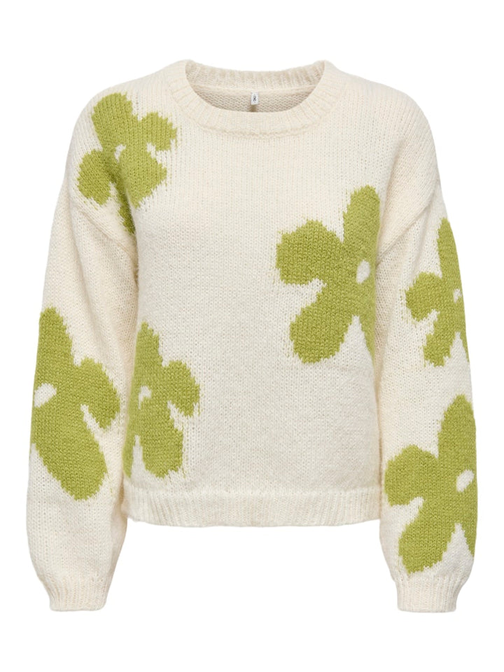 Onlbootle Life Ls Flower O-neck Knt - Ecru Dessin
