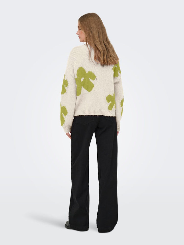 Onlbootle Life Ls Flower O-neck Knt - Ecru Dessin