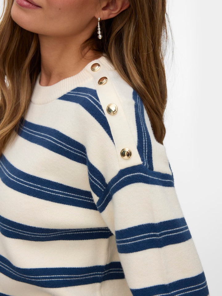 Vmgold Stripe Ls O-neck Pullover - Ecru Dessin