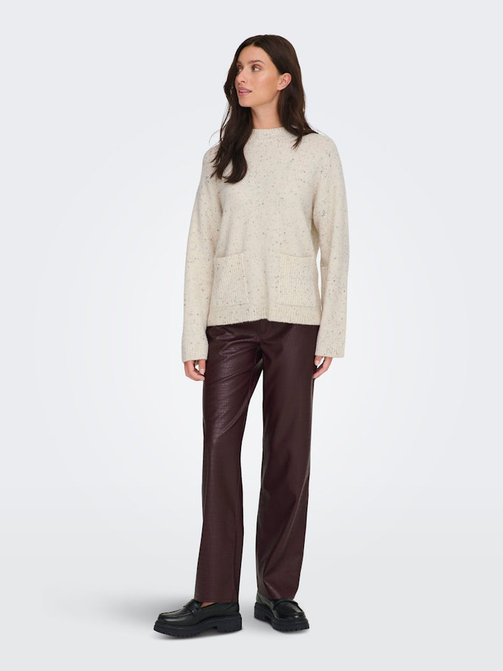 Jdyvirginia Life L/s Hn Pocket Pull Knt - Ecru Dessin