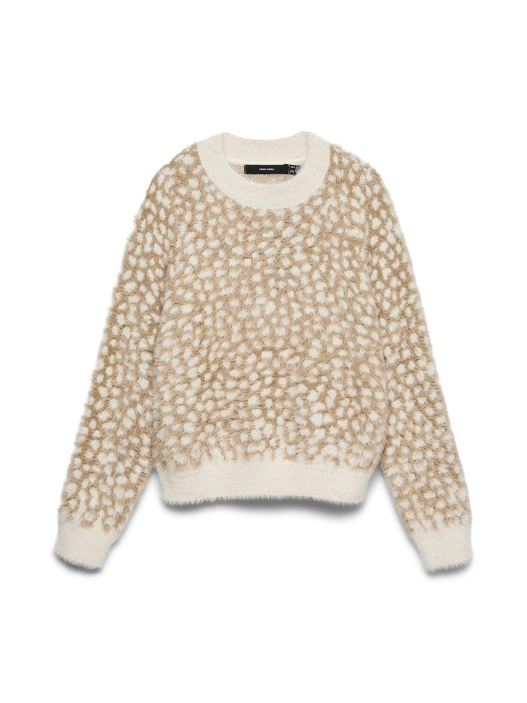 Vmjungle Ls O-neck Pullover Boo - Ecru Dessin