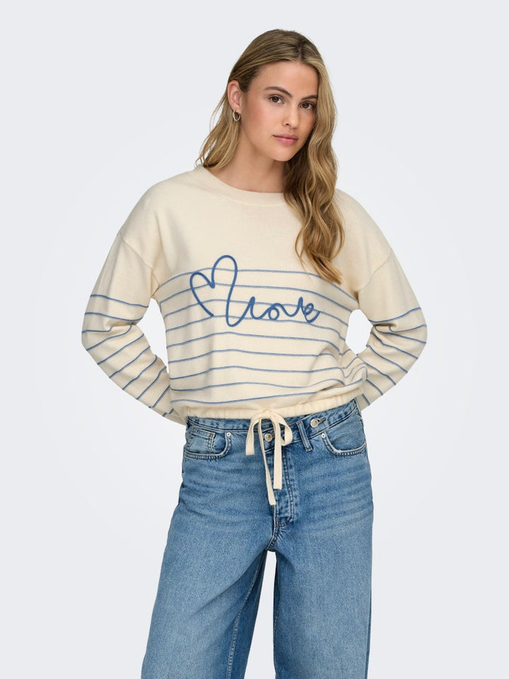 Onlsigne Life Ls Text Detai Oneck Cc Knt - Ecru Dessin