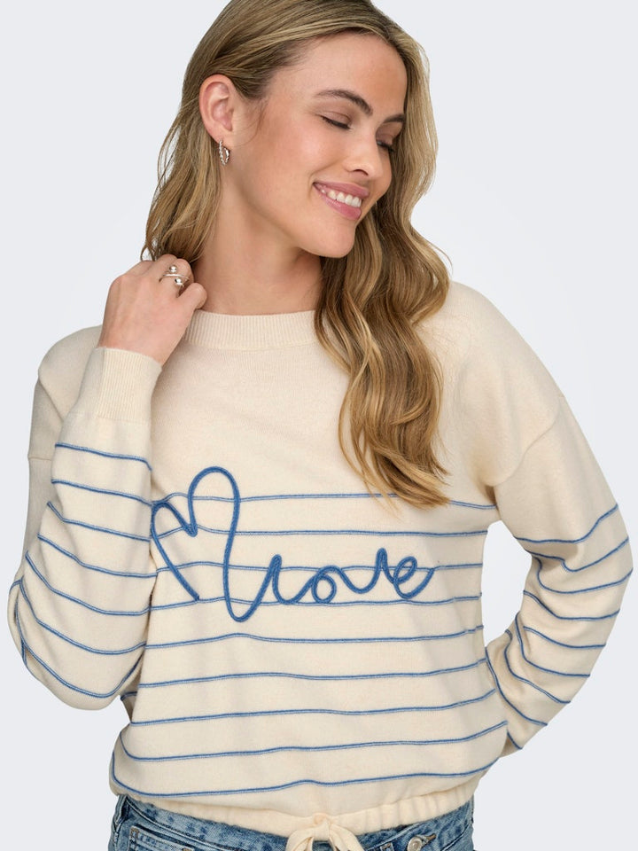 Onlsigne Life Ls Text Detai Oneck Cc Knt - Ecru Dessin