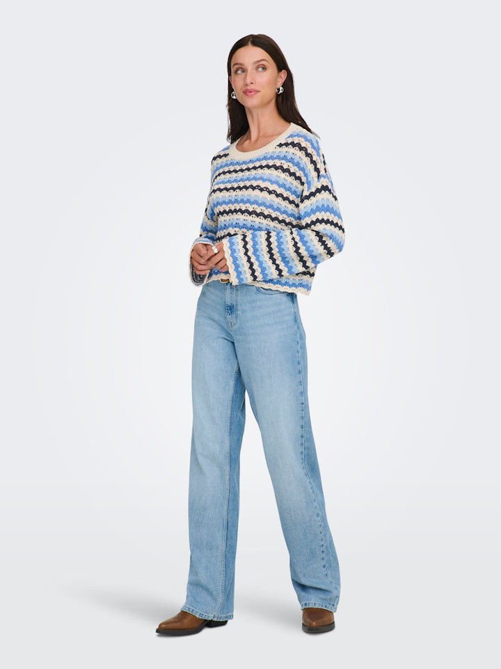 Onlasa Ls O-neck Knt Nca - Blauw Dessin