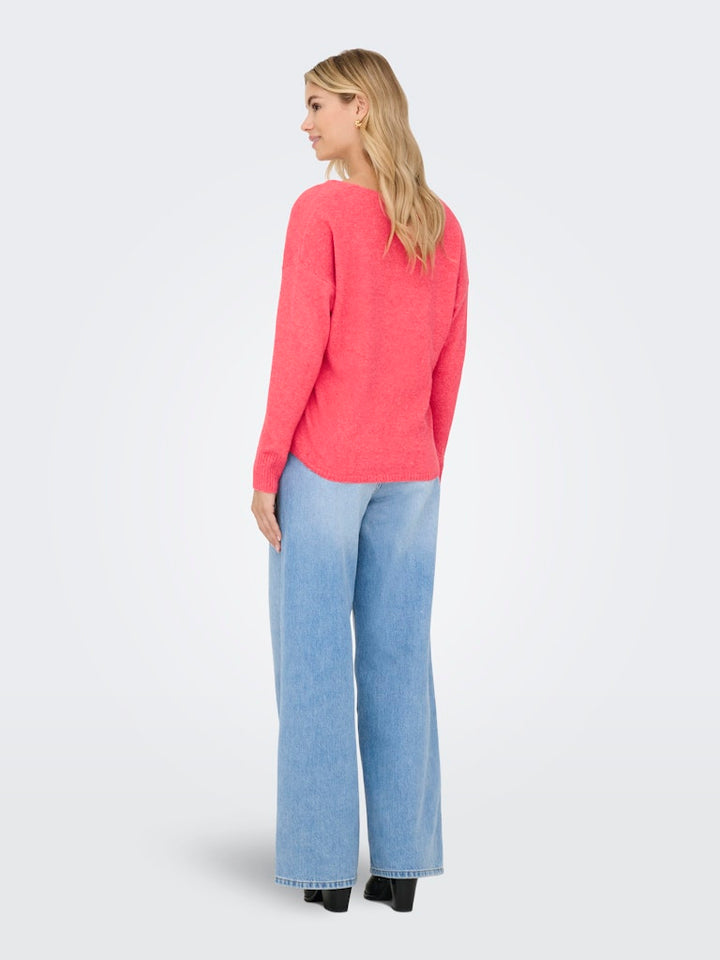 Onlrica L/s V-neck Pullo Knt Noos - Koraal Rood