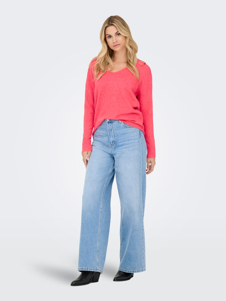 Onlrica L/s V-neck Pullo Knt Noos - Koraal Rood