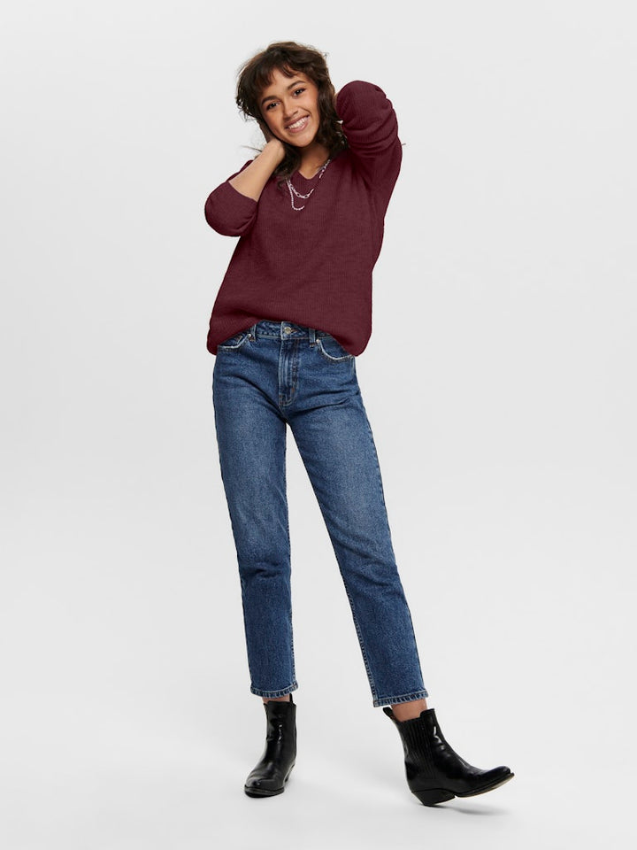 Onlcamilla V-neck L/s Pullover Knt Noos - Bordeaux