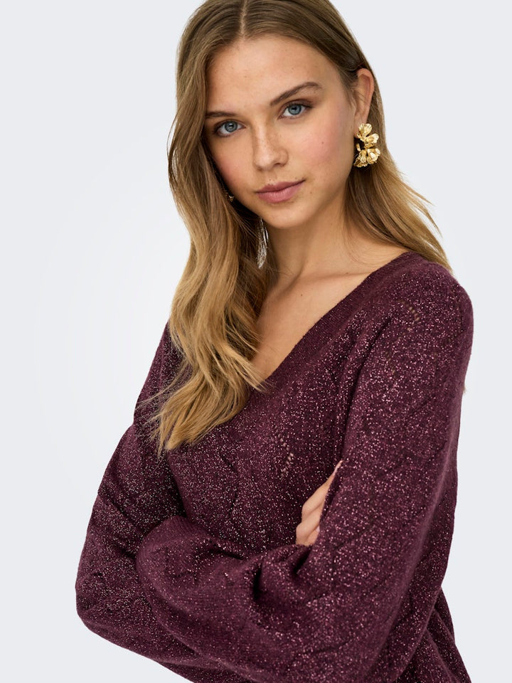 Jdyaspen Life Ls V-neck Pullover Knt - Bordeaux