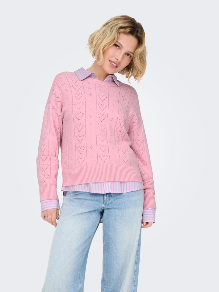 Onlisa Life Ls Struct Boxy Oneck Cc Knt - Roze