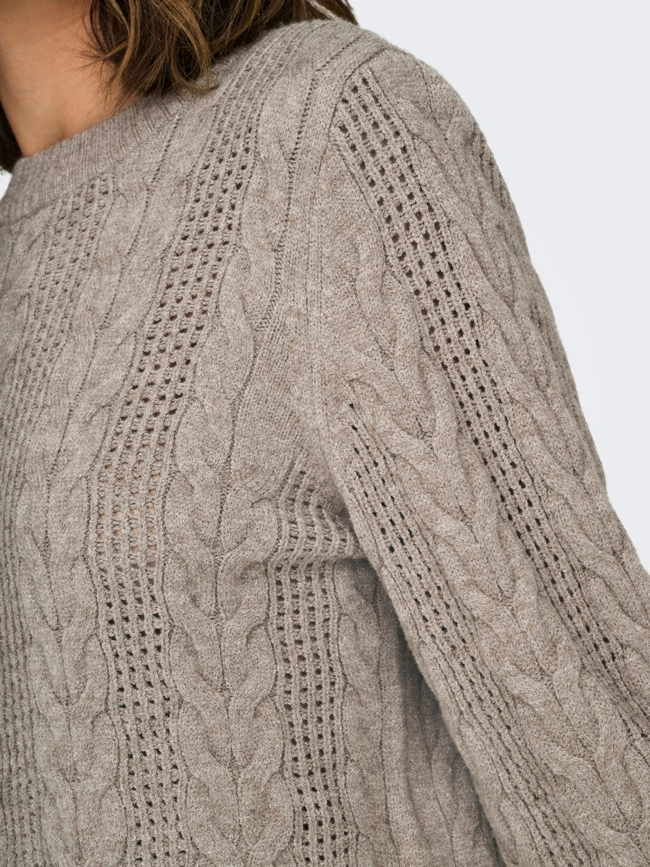 Onlrubina Ls Cable O-neck Knt Noos - Licht Bruin