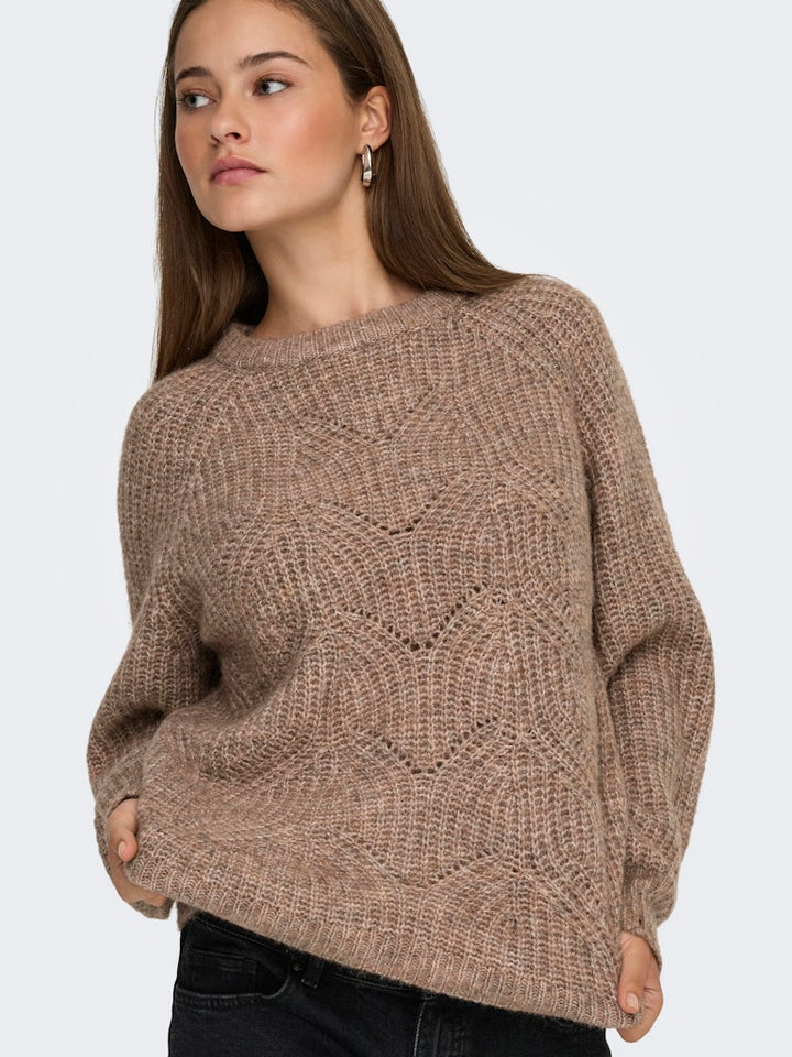 Onlgila Life Ls Structure O-neck Bf Knt - Bruin Melee