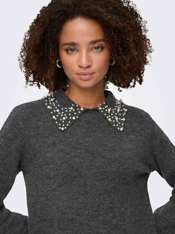 Jdyaubray Life L/s Pearl Collar Pull Knt - Grijs Melee