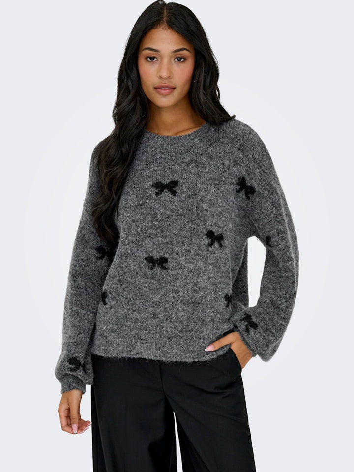 Onlbrunhilda Life Ls Bow O-neck Knt - Grijs Dessin