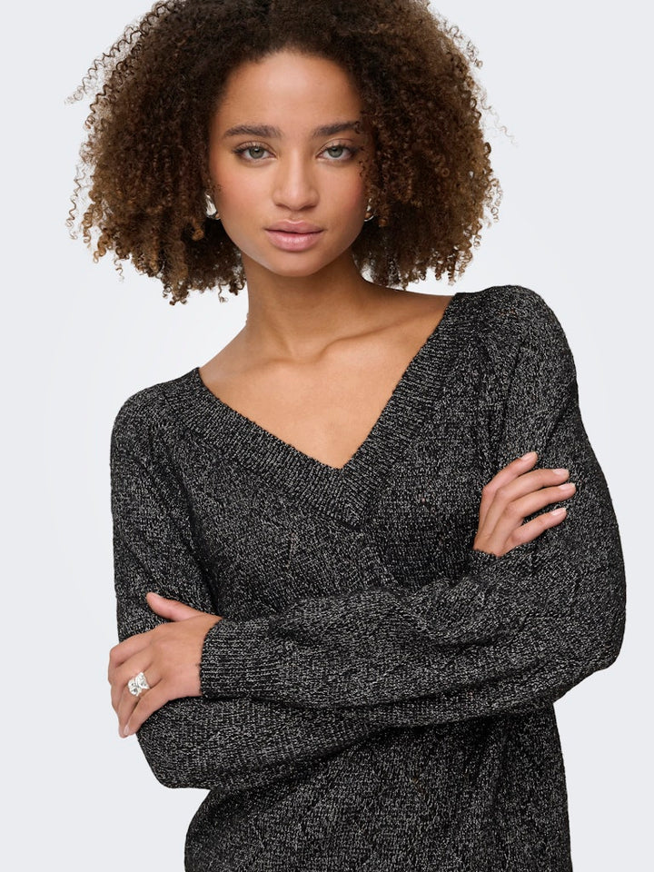 Jdyaspen Life Ls V-neck Pullover Knt - Zwart Dessin
