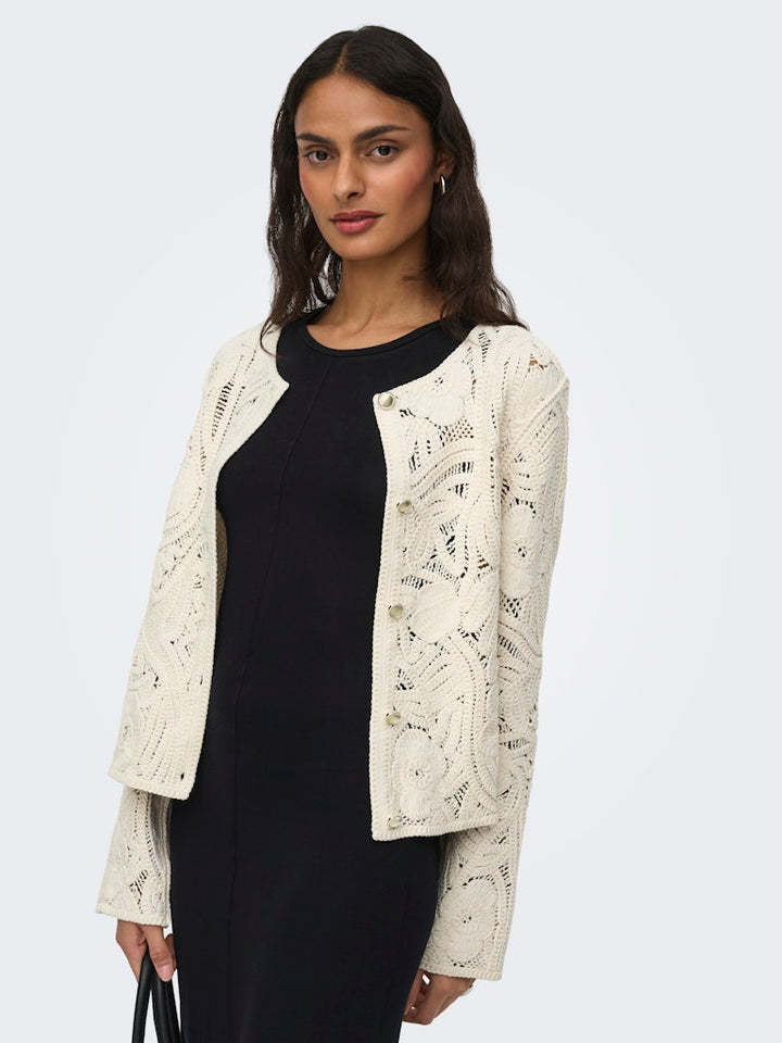 Jdyzanka L/s Crochet Cardigan Jrs - Ecru