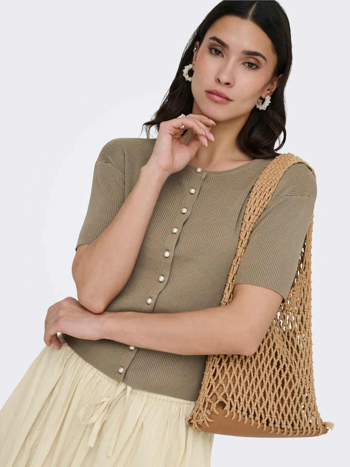 Jdygaby 2/4 O-neck Pearl Cardigan Knt - Taupe